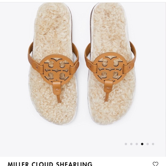 TORY BURCH MILLER CLOUD SHEARLING LOGO SLIDE SANDAL - Picture 1 of 11